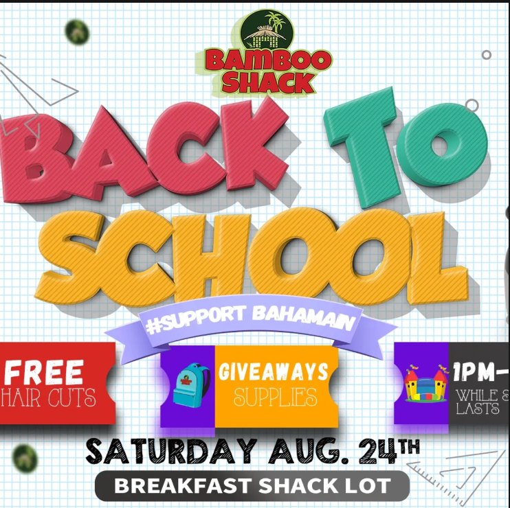 Bamboo Shack Back to School giveaway flyer with free haircuts, giveaways and supplies