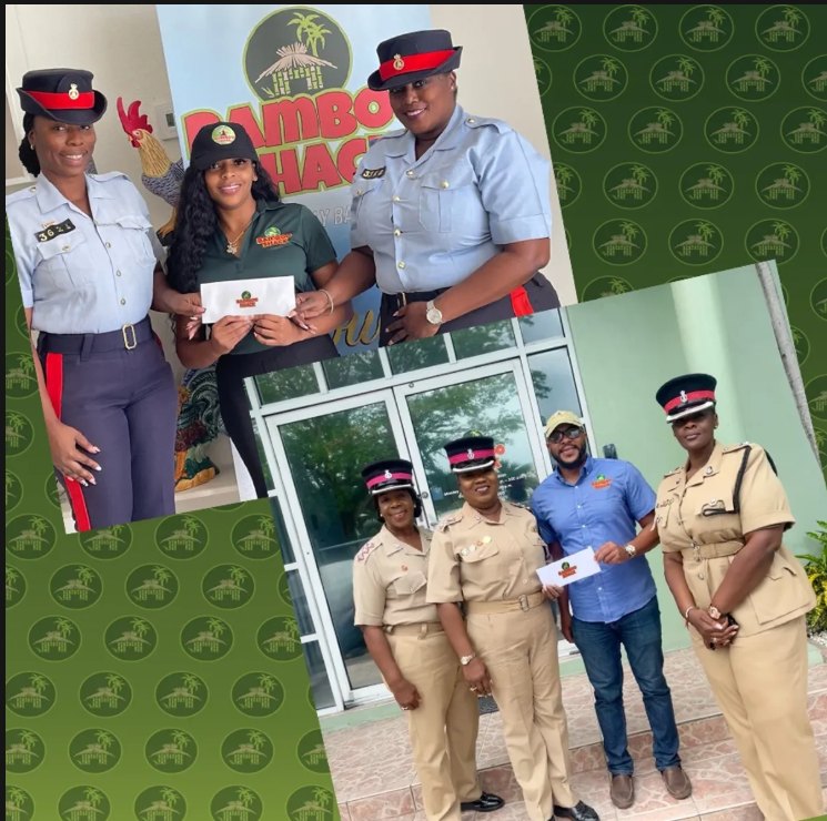 Royal Bahamas Police Force officers receiving a donation from Bamboo Shack