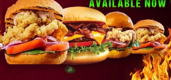 The Bamburgers line-up from Bamboo Shack, four loaded burgers side by side