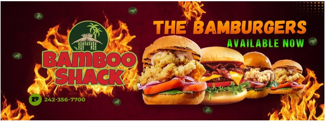 The Bamburgers line-up from Bamboo Shack, loaded burgers over an open flame